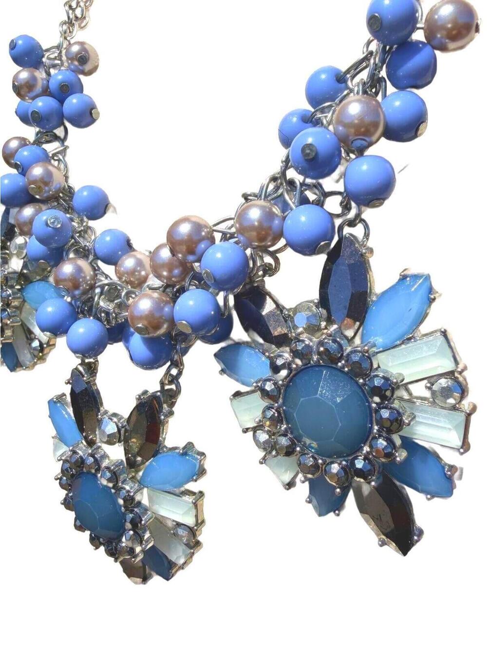 NY & Co Blue Floral Statement Necklace Beaded Vintage Y2K - Picture 3 of 5